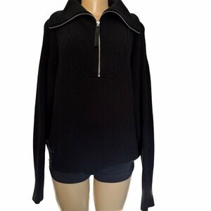 Lou & Grey Womens 1/2 Zip Black pullover mock neck oversized black Sweater large